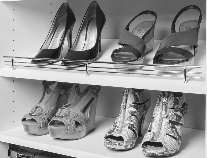 Chrome Shoe Fences on White Shelves